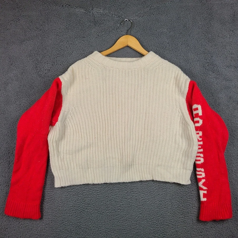 Tory Burch Merino Wool Apres Ski Sweater Cream Red Colorblock Size Large